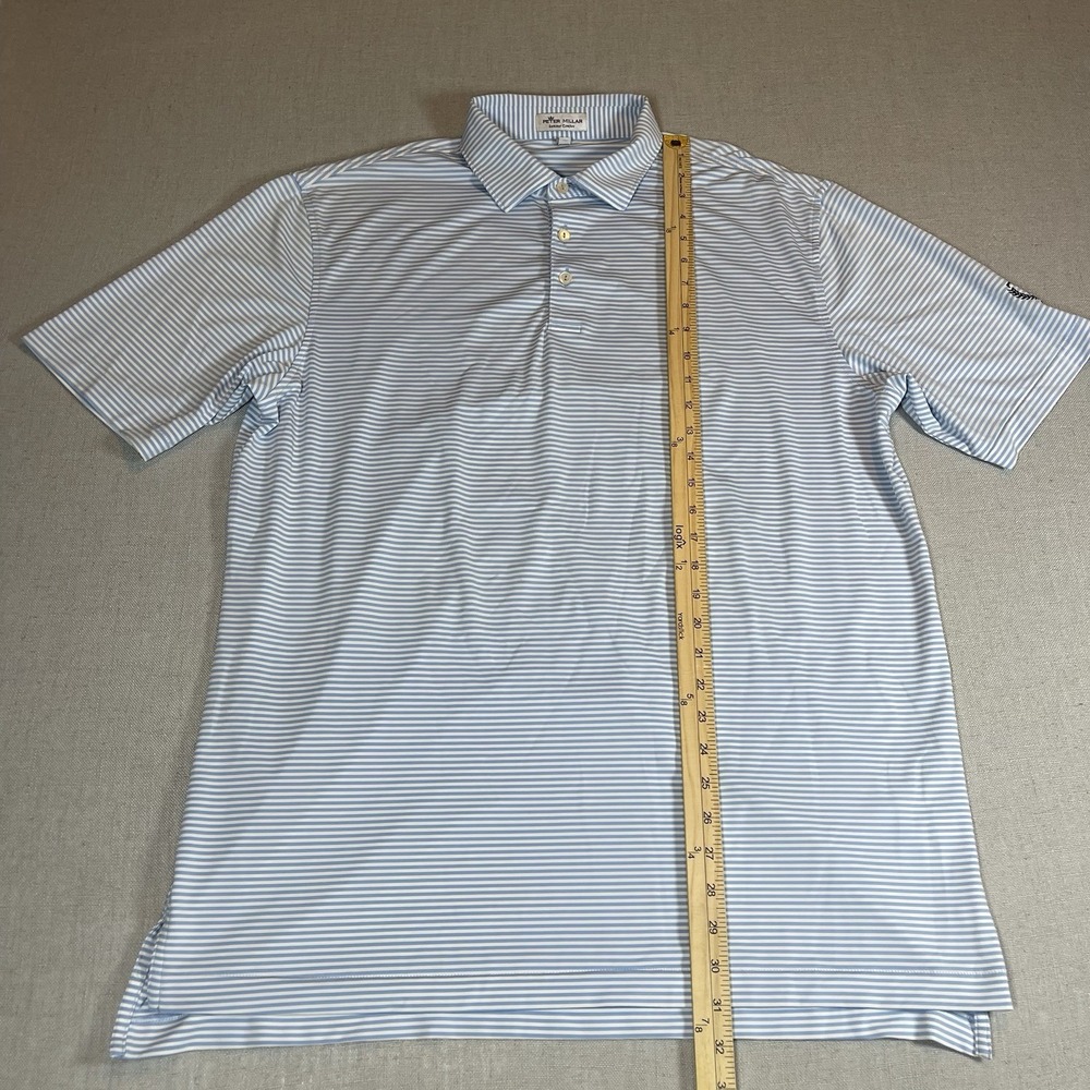 Peter Millar Men's Light Blue Striped Summer Comfort Golf Polo Shirt L *FLAW* - Picture 8 of 9